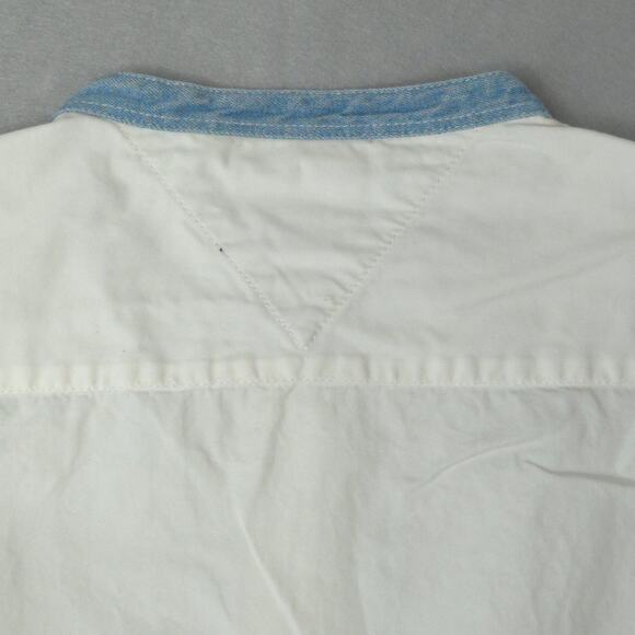 Tommy Jeans Mens Band Collar Button Front Shirt Large Off White - Picture 6 of 7